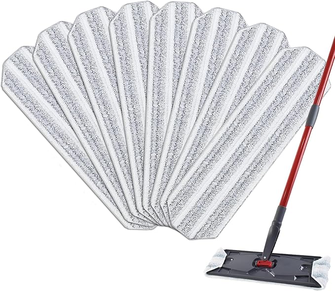 Mop Pads Replacements Compatible with H2prO Flat Mop System, Replace Mop Heads for Mop, Machine Washable Reusable Microfiber Pad Refills for Floor Cleaning (8 Pack)