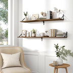 Fun Memories Deep Floating Shelves for Wall, 48W x 8D Wall Mounted Shelves Set of 2, Wide Display Ledge Shelf with Sturdy Metal Brackets for Living Room, Bathroom, Bedroom and Kitchen, Rustic Brown
