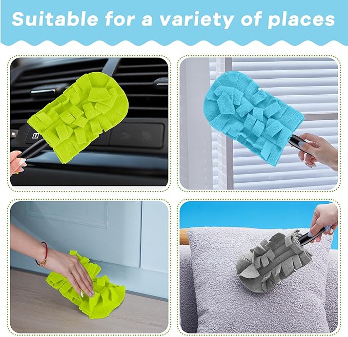 Zubebe 6 Pcs Duster Refill Reusable Fleece Duster Refills Feather Flat Dusters Multi Surface Washable Cleaning Pads Tools for Home, Blinds, Car, Pet, Furniture, Fans (Blue,Green,Grey)