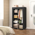 MOGELAFOO 35 Inch Portable Closet for Small Room, Clothing Organizer Storage Rack with Non-Woven Fabric Cover, 1 Clothes Hanging Rod, 6 Storage Shelves, Black