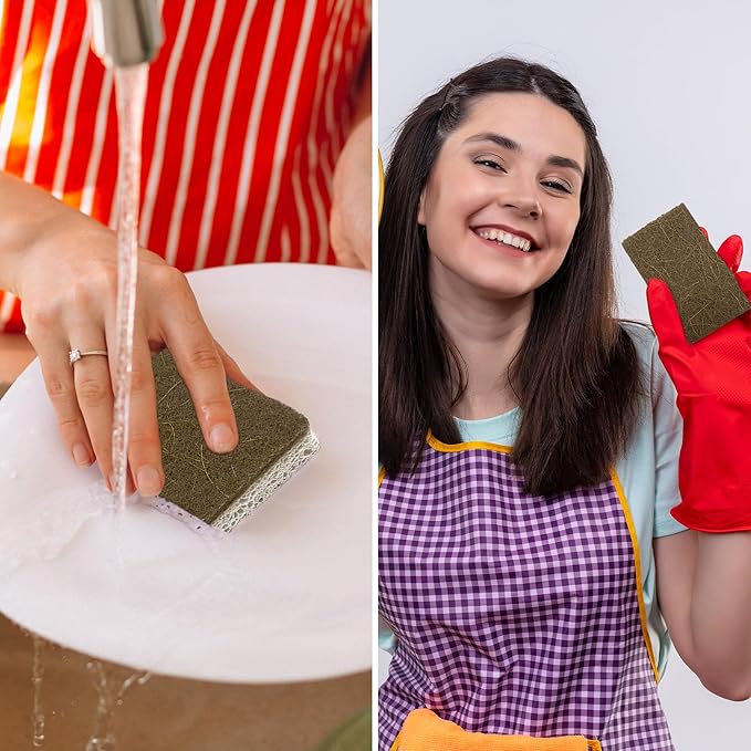 12 Pack Natural Kitchen Sponges - Biodegradable, Compostable, Sustainable Wood Cellulose & Coconut Fiber Sponge for Dishes, Quick Drying & Non Scratch Plant Based Eco Friendly Scrubber for Dishwashing