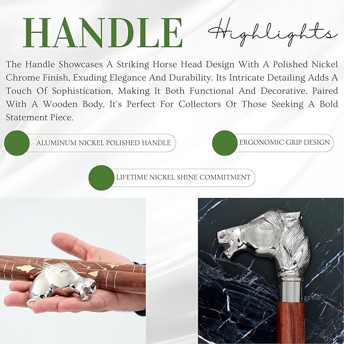 Deluxe Walking Sticks | Rosewood Crafted Cane with Solid Brass Chrome Decorative Bars | Nagina International