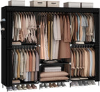 MOGELAFOO 83" Closet Wardrobe, Portable Closet for Bedroom, Freestanding Clothes Rack with Non-Woven Fabric Cover, 5 Hanging Rods, 6 Storage Shelves, Clothes Storage Organizer, Black