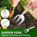 Garden Tool Set, 5 Pcs Gardening Tool Set with Weeder Puller, Dibber, Transplanter, Big Trowel, 5-Claw Cultivator - Wooden Handle Stainless Steel Gardening Hand Tools (ash Wood)