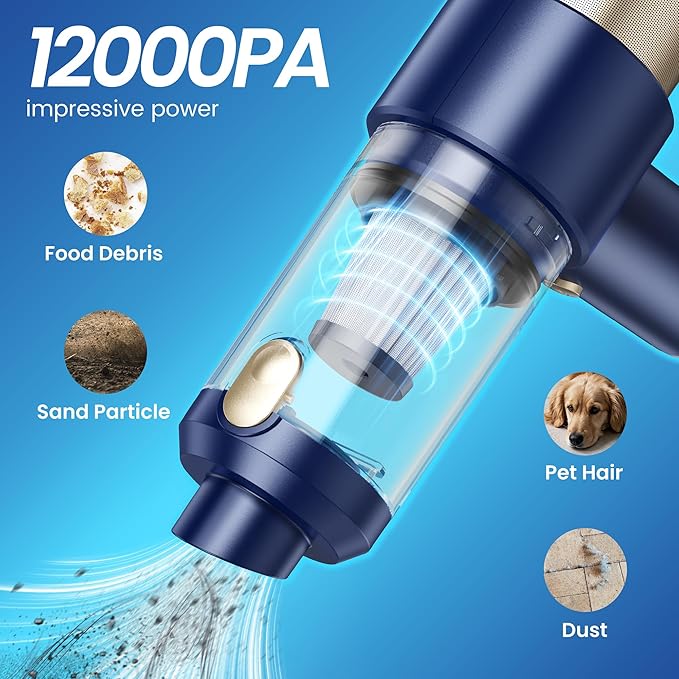 Cordless Handheld Vacuum with 12000Pa High Power Suction, 3-in-1 Air Duster & Air Blower & Pump Hand Held Vacuum, Mini Car Vacuum Cleaner for Household Chores, Flooring, Carpet, Car