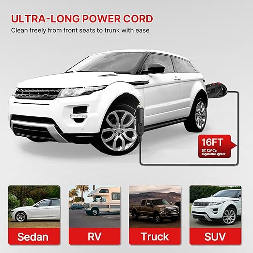 Shop-Vac 12V Car Vacuum - Portable Vacuum Cleaner with 7000Pa Powerful Suction, 16Ft Corded Handheld Car Vac & Storage Bag, Cigarette Lighter Plug, for Deep Interior Detail Cleaning