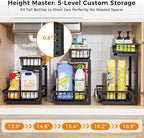 Under Sink Organizer,2 Pack 2 Tier Under Sink Organizers and Storage,Slide Out Pull Out Cabinet Organizer Shelf,Metal Sliding Drawer for Kitchen Bathroom Pantry Cabinet Closet Organization Rack Black