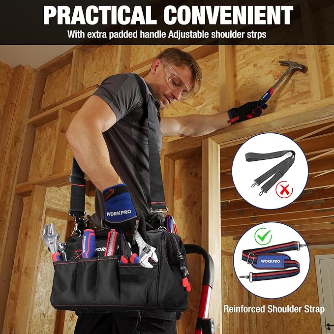 Workpro 12-inch Close Top Wide Mouth Storage Tool Bag, W081020A