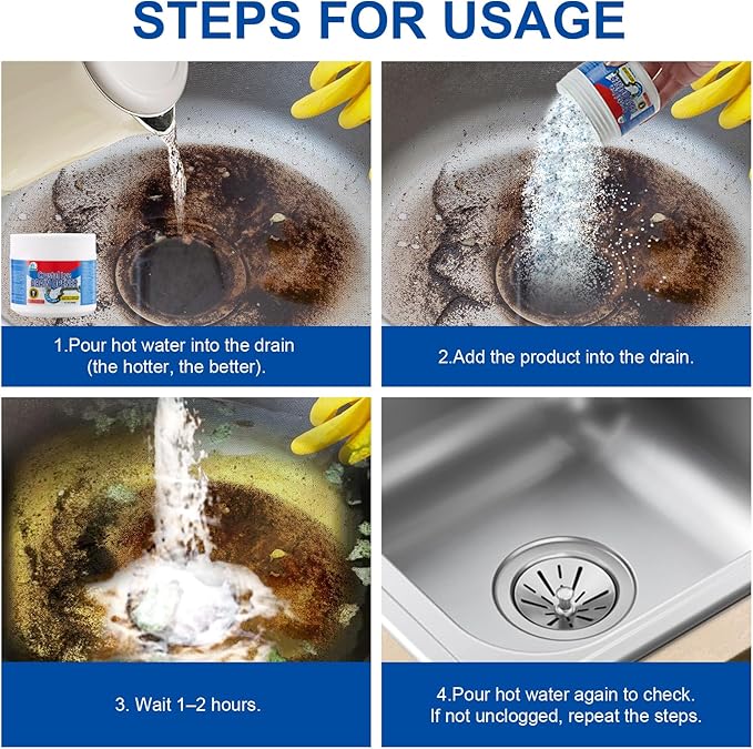 BELL BIRD Drain Opener,Powerful Unclogging,Crystal lye, Sodium hydroxide, Unclog drains, Bathroom sinks, Kitchen sinks, Shower pipes (1 PSC, Gram, 260)