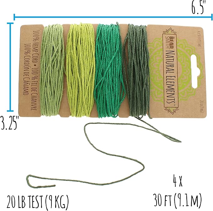 The Beadsmith 100% Hemp Cord – Emerald Colors – 1mm, 30 Foot Spool, 20LB Test Strength – Twine for Jewelry Making, Macrame, Paper Crafts, Gardening, Scrapbooking, Home Décor, DIY String Art & More
