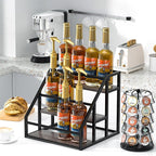 Coffee Syrup Rack Organizer, Spice Racks, Syrup Bottle Holder Stand for Coffee Bar, 3-Tier 12 Bottles Storage Shelves for Syrup, Wine, Dressing for Kitchen Countertop, Grey