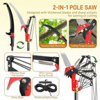 Outvita Manual Pole Saw, 30 Feet Extendable Tree Pruner with Knives and Storage Pocket, Sharp Steel Blade and Scissors High Branches Trimming for Pruning Palms and Shrubs(Yellow)