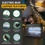 BUGGOFF Black Modern Indoor Electric Bug Zapper, 2000 SQFT Coverage, 3500 Volts of Stunning Power, 40 Watts, Kills Mosquitos Gnats, Flys & More. 10 Year Warranty, X2 Free Replacment Bulbs