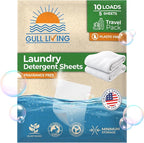 Gull Living Travel Laundry Detergent Sheets Unscented - 10 Loads - Dissolves Quickly, Removes Stains & Odors - Laundry Sheets Detergent