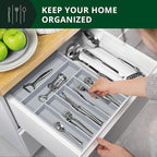 ROYAL CRAFT WOOD Luxury Bamboo Kitchen Drawer Organizer - Silverware Organizer - Utensil Holder and Cutlery Tray with Grooved Drawer Dividers for Flatware and Kitchen Utensils (7 Slot, Gray)