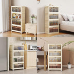 4 Tier - 48QT Storage Bins with Lids, Collapsible Storage Bins with Doors and Wheels, Plastic Storage Cabinet for Easy Storage and Organization for Living Room, Office