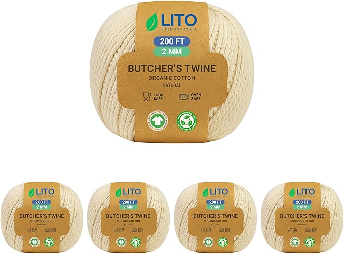 Organic Butcher’s Twine for Cooking & Trussing – 2mm Heavy-Duty Natural Cotton Kitchen Twine 1000 Feet – Food-Safe, Oven-Safe String for Meat, Turkey, Baking, & Crafts