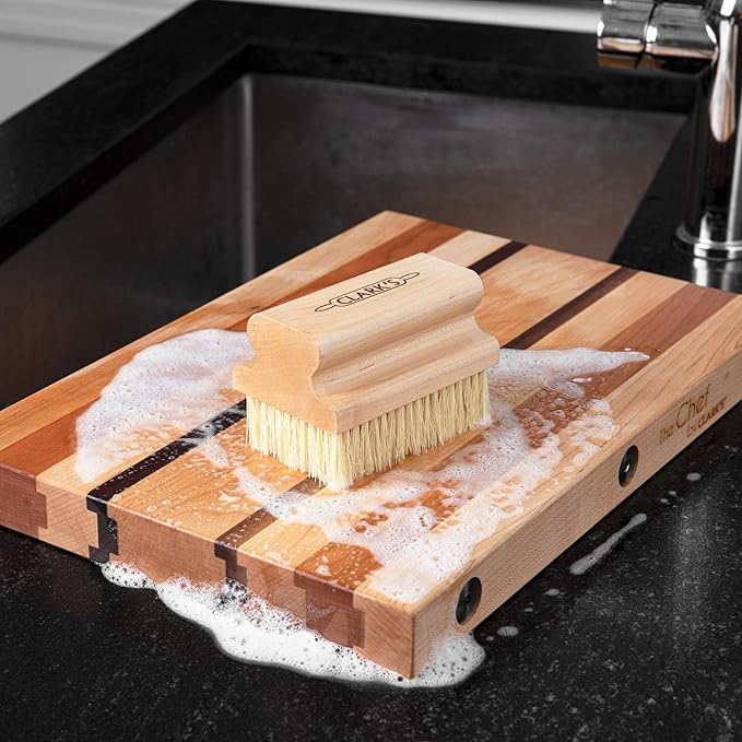CLARK'S Cutting Board Scrub Brush - for Applying Food Grade Mineral Oil - Food Safe Wood Stain - Ideal for Wooden Butcher Blocks - Bamboo - Cast Iron - Countertops - Maple Construction - Food Safe
