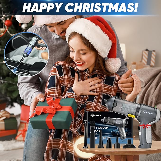 Saker Car Vacuum Cleaner Portable Cordless 14000PA,3 in 1 Handheld Car Vacuum with Brushless Motor One-Click Dust Removal for Cars,Office and Home Cleaning Dark Gray Silver