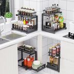 Under Sink Organizer Storage 2-Tier Heavy Duty Metal Pull Out Cabinet Organizer Slide Out Sink Shelf Organizer Height Adjustable, Multi-Purpose Storage Shelf for Kitchen Bathroom (Black, 1 Pack)
