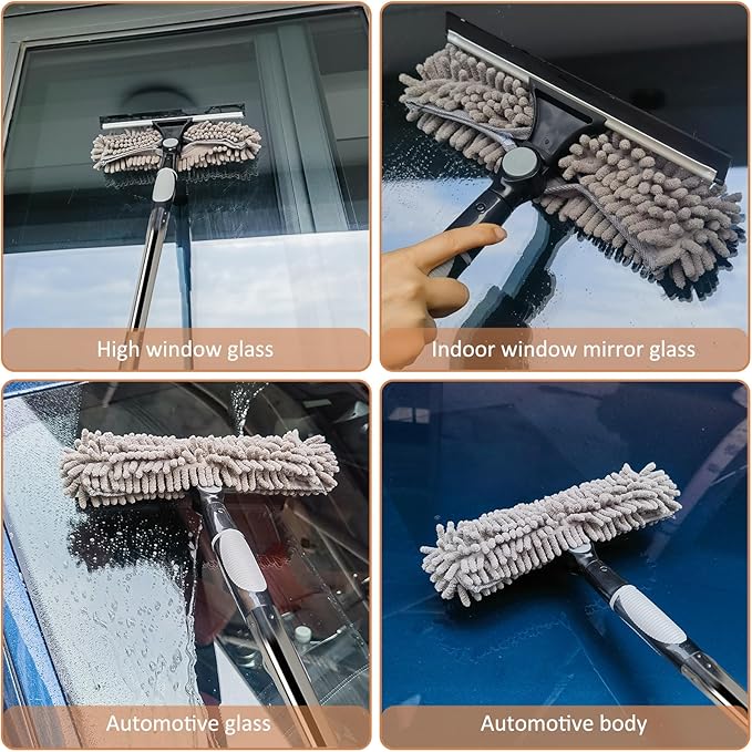 2 in 1 Window Washing Squeegee & Duster Window Cleaning Tool with 2 Pad Compatible with Standard 3/4 Inch Threaded Poles for Home Indoor Outdoor Window Washing//Duster Head Only (Gray)