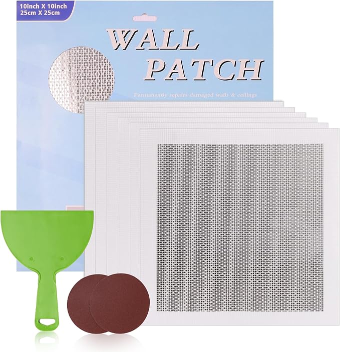 Wall Repair Patch Kit Upgraded Size, 6 Pcs 10 Inch Self Adhesive Pieces Aluminum Drywall Repair Kit, with Its Own Large Squeegee and Scraping, GMingZTong