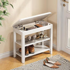 Shoe Rack Bench Seat Rubberwood 2-Tier Wooden Storage Bench 550lbs Compact Mid-Century Modern Design for Entryway, Hallway, Closet, Front Door Entrance, Foyer