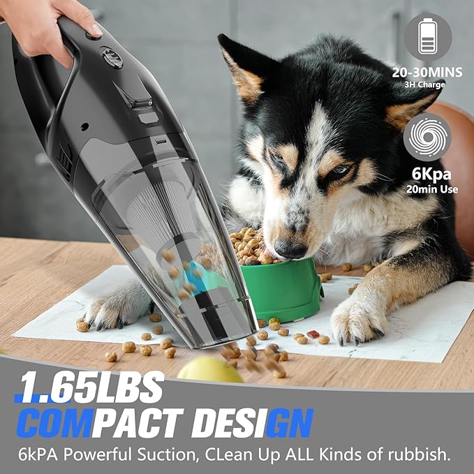 Handheld Vacuum Cordless Rechargeable 3-in-1, Car Vacuum Portable Cordless with USB Charge, Hand Vacuum with LED Light, HEPA Filter, 1.65LBs Lightweight Vacuum Cleaner for Dust, Pet Hair