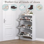 BORNOON Shoe Cabinet with 3-Flip Mirror Drawers, Freestanding Shoe Rack Organizer with Hidden Handle, Slim Narrow Shoe Storage Cabinet for Entryway, Entrance, Hallway, Bedroom