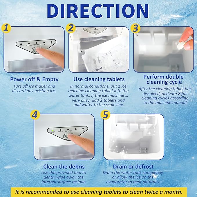 Ice Machine Cleaner Maker and Descaler - 100 Ice Maker Cleaner Tablets Compatible with All Major Brands, Nickel Safe Descaler Countertop Portable Commercial Icemaker Cleaning Solution