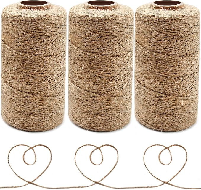 Anvin 984 Feet Cotton Twine Natural Jute Twine Packing Twines Bakers Twine Kraft Twine Wrapping Butchers Baking Arts and Crafts Gardening(Pack of 3, 10 Ply 2mm Thick)