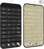 2 Pack Hanging Jewelry Organizer 80-Pocket Dual-sided Jewelry Storage for Earring Necklace Bracelet Ring Travel Holder, Black and Beige