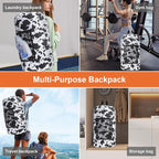 Femuar Laundry Bag Backpack Durable Laundry Bag with Shoulder Straps and Mesh Pockets Portable Laundry Dirty Clothes Hamper Bag for College Dorm (Cow Print)