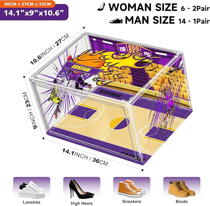 Acrylic Shoe Box Clear Plastic Stackable Storage Boxes with Magnetic Door Sneaker Storage Shoe Rack for Closet Drop Side Shoe Containers for Entryway