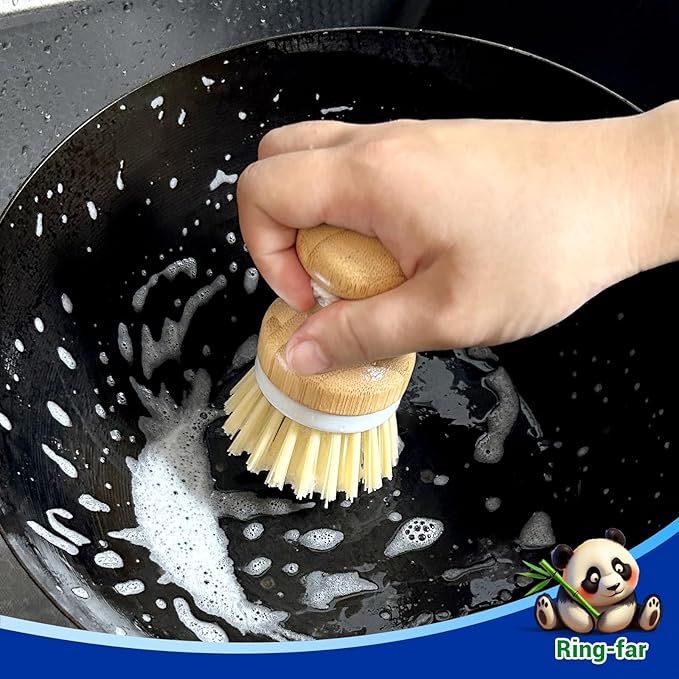 Bamboo Dish Brush,Bamboo Scrub Brush for Bishes Pots Pans Kitchen Sink Cleaning,2 Packs