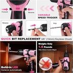 WORKPRO Pink Cordless Drill Set, 8V Impact Drill Driver with 53pcs Bit Set, 2.0Ah Electric Power Drill Kit with 3/8" Keyless Chuck and Variable Speed Trigger, Portable for DIY- Pink Ribbon