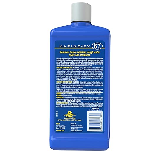 Meguiar's M6732 Marine/RV One Step Compound, Remove Oxidation, Stains, Scratches, and Water Spots, Restore The Color and Shine of Fiberglass Gel Coat Finishes, 32 Oz Bottle