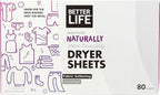 Better Life Natural Dryer Sheets, Unscented, 80 Count