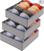 Bra Storage Drawers Organizer for Clothing Underwear Drawer Organizer Dividers Foldable Storage Cube Bins for Bra,Socks, Underwear,3 Pack （Grey）