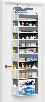 Over The Door Organizer Hanging - 6 Shelf Over Door Organizers with 6 Clear Front & 12 Side Pockets - Swing-proof 50LB Load Behind Door Storage for Closet Bedroom Bathroom Nursery Baby Essentials
