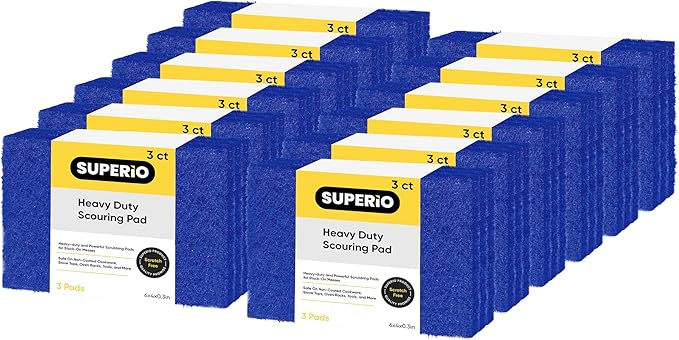 Scouring Pad Non-Scratching Scrubber Non-Scratch Cleaning Scrub Pads Heavy Duty Scouring Pad Reusable Kitchen Scrubbing Pad Pack of 36 Blue, by Superio