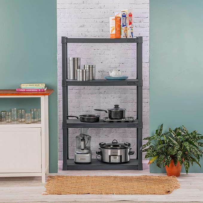 STERILITE 01643V01 4 Shelf Durable Solid Surface Shelving Unit, Flat Grey