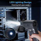 2-in-1 Electric Compressed Air Duster & Car Vacuum Cleaner - 130000RPM High Power Air Blower with LED Light 100-Gear Rechargeable Strong Keyboard Cleaner for PC, Laptop, Home, Car - Black