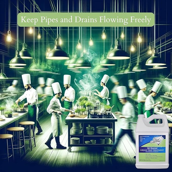 Black Diamond Stoneworks GET SERIOUS Grease Trap Treatment. Commercial Enzyme Drain Opener, Odor Control, Enzyme for Grease Trap Cleaner, and Maintenance. Eliminates Build-Up, Odor, and drain grease.