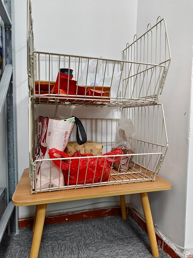 Heavy Duty Standing Metal Shelving Unit, Durable Metal Storage Basket, Folding Shoe Racks, Clothing Sweaters Shoes Handbags Organizer for Kitchen Garage Pantry Porch (1-Tier Basket only)