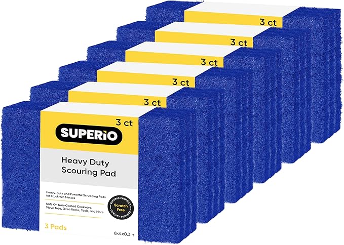 Scouring Pad Non-Scratching Scrubber Non-Scratch Cleaning Scrub Pads Heavy Duty Scouring Pad Reusable Kitchen Scrubbing Pad Pack of 18 Blue, by Superio