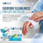 SONO Bergamot & Aloe Moisturizing Hand Sanitizer Wipes - TSA-Approved Travel Size Individual Packs for On-the-Go Hygiene & Cleansing - Alcohol-Free Antibacterial for Hands & Surfaces
