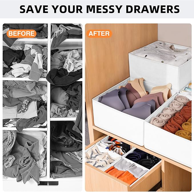 Criusia Drawer Organizer Clothes 6 Pack White- Dresser Organizer Bins for Closet Bedroom - Baby Clothes Organizers and Storage for Nursery Organization -Sock Underwear Drawer Organizer Divider