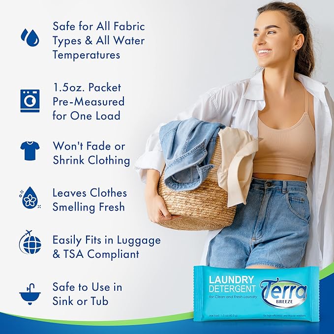 Travel Laundry Detergent & Dish Soap | Terra Breeze 1-Shoppe Amenities Kit | Laundry Soap, Dish Soap | 90 Pieces