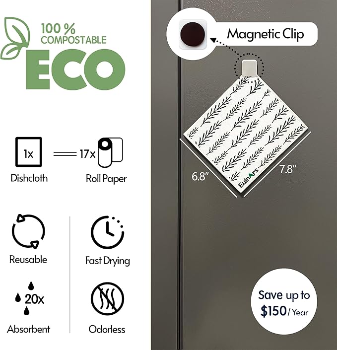 Swedish Dishcloths for Kitchen, 8 Pack Flower Reusable Paper Towels Washable, Non-Scratch Swedish Kitchen Towels, Super Absorbent Cellulose Dish Cloths, Eco Friendly